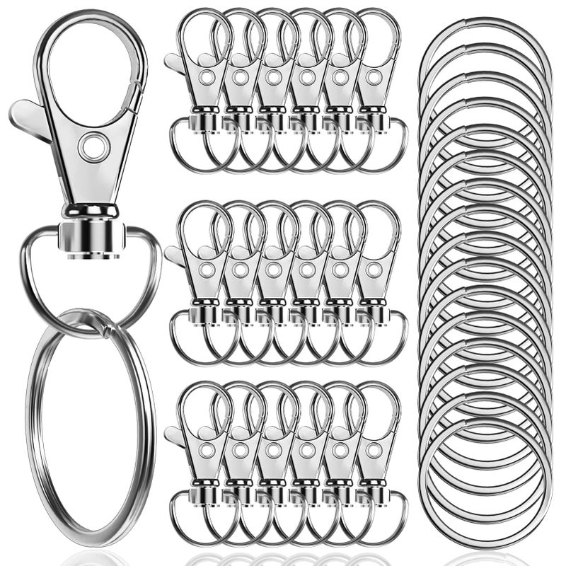 Segauin 100PCS Premium Swivel Snap Hooks with Key Rings,Metal Lanyard Keychain Hooks Lobster Clasps for Key Jewelry DIY Crafts 1.25inches/32mm(50 Pcs Lanyard Snap Hooks+50 Pcs Key Rings) - Image 1